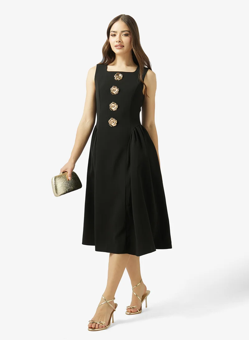 Ginger Boutique Square Neck Princess Cut Dress with Gold Accent